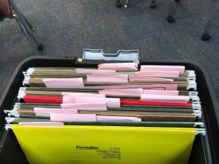 This is the view from the back of the doc box; I turned it this way so you couldn't see student names on the pink tabs.
